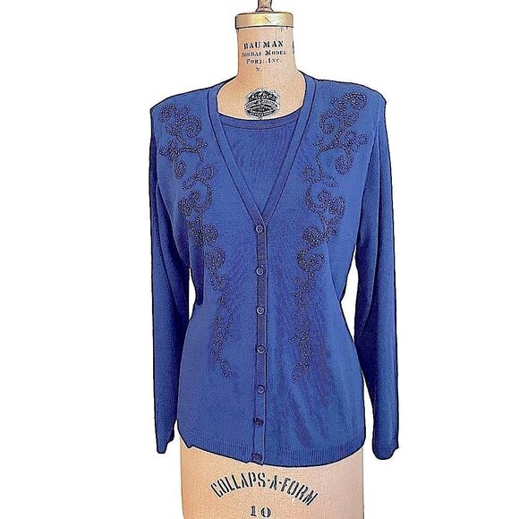 Vintage Blue Alfred Dunner beaded twin set effect sweater size small - Picture 1 of 11
